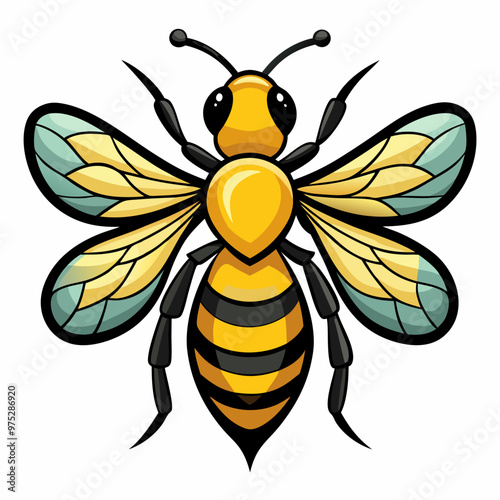 bee vector and flower, bee, detailed bee with wings spread