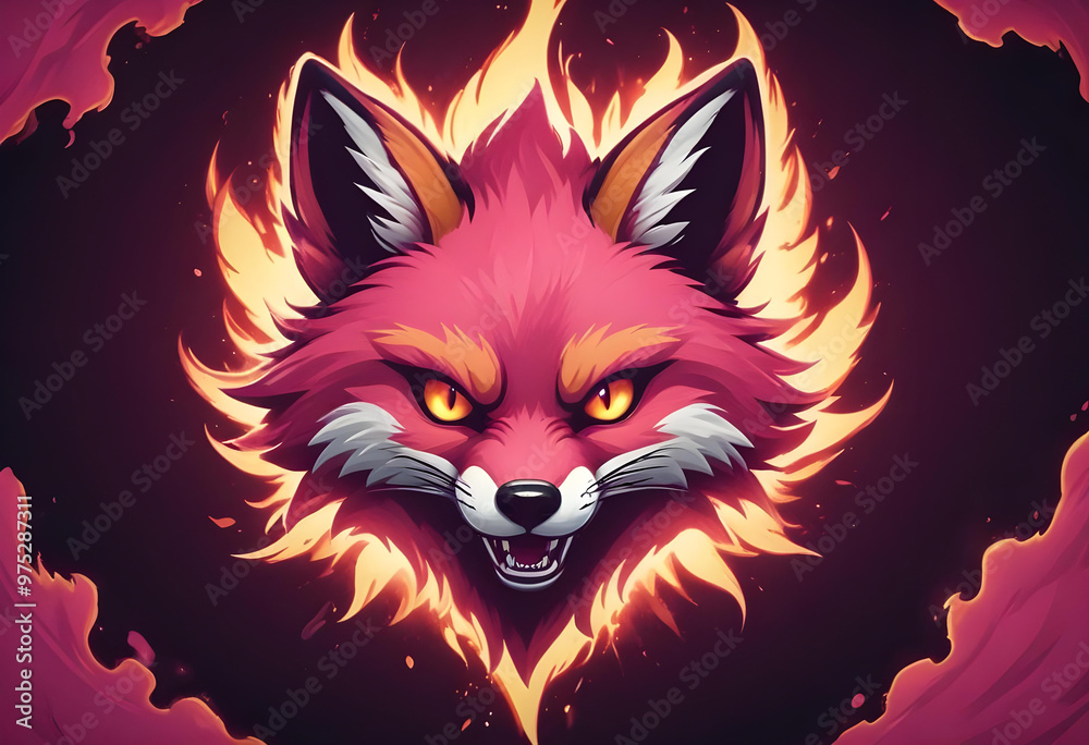 An illustration fox head logo with flame An illustration fox head logo with flame