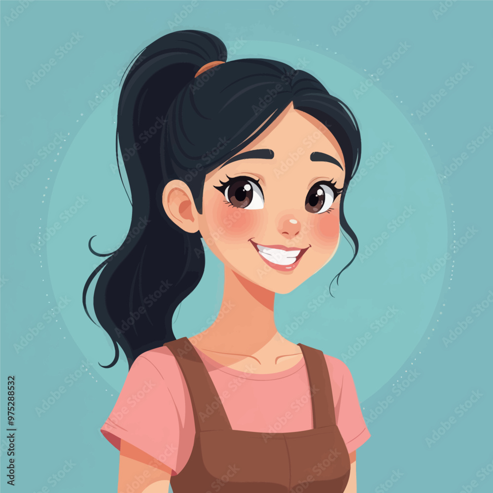 Smiling Woman with a Ponytail and Pink Shirt Smiling Woman with a Ponytail and Pink Shirt