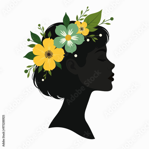 Silhouette Woman with Floral Crown  
