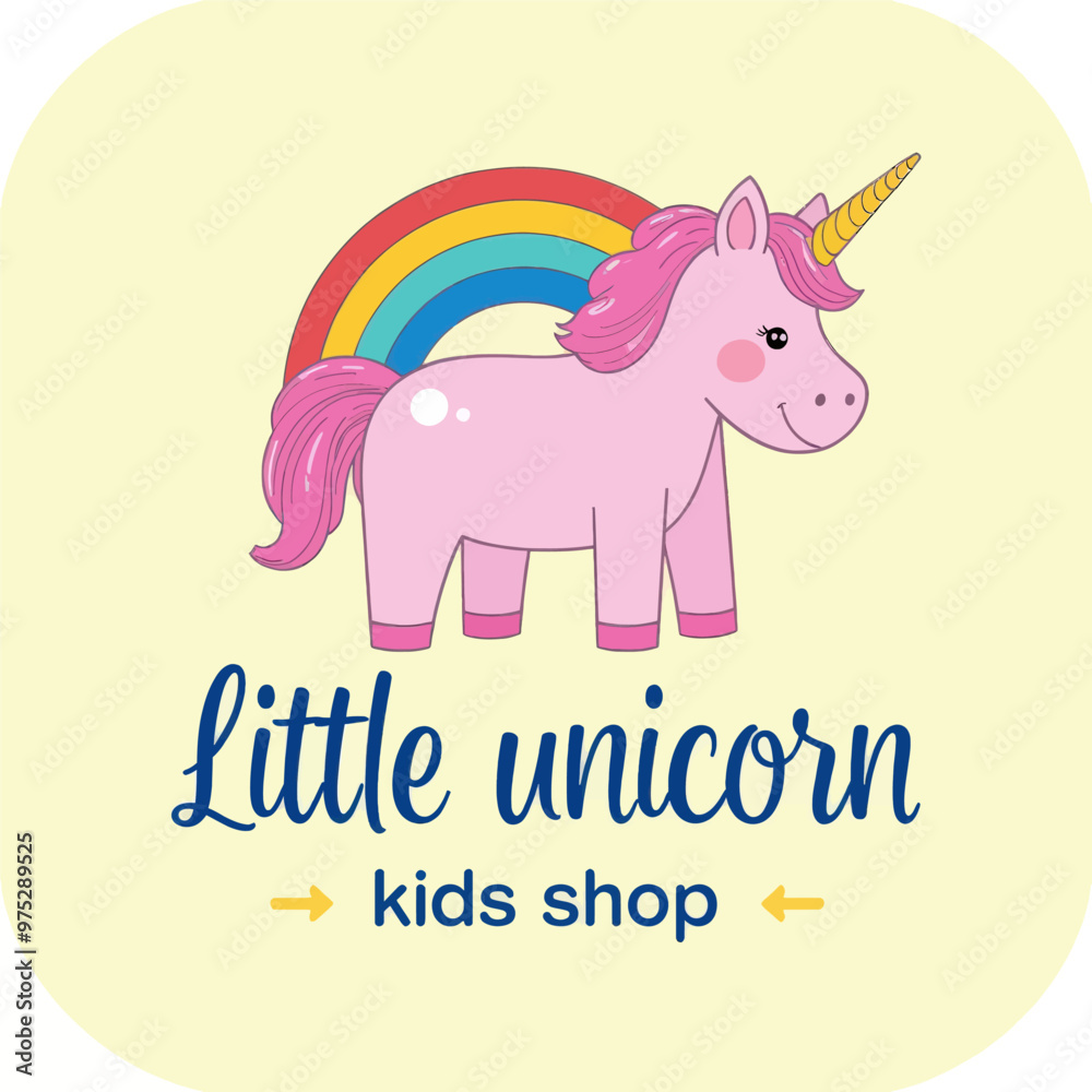 Pink Unicorn with Rainbow and Kids Shop Sign Pink Unicorn with Rainbow and Kids Shop Sign