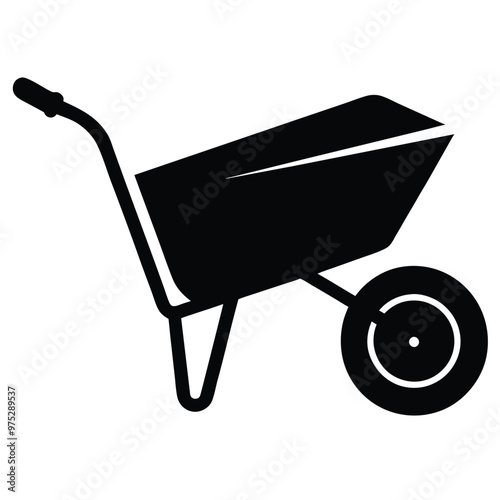 Metal Wheelbarrow Silhouette Line Art.