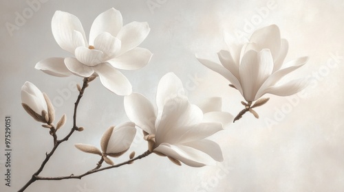 Delicate White Magnolia Blossoms on a Branch