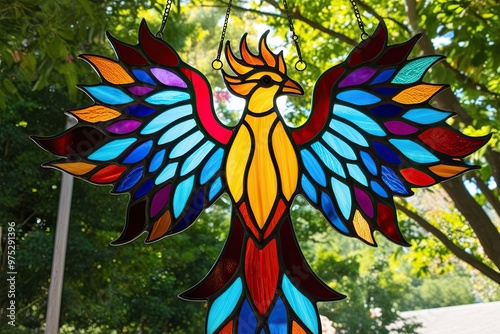 Colorful Stained Glass Phoenix Representing Rebirth and Renewal