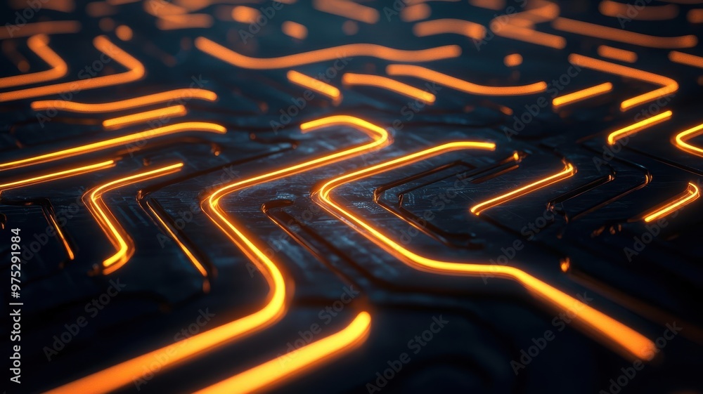 © pprothien - Glowing light trails forming a pathway through a labyrinth, symbolizing strategic business decisions and navigating complexity