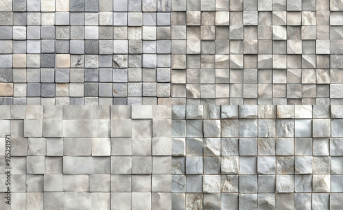 Light gray ceramic tile wall background with small square tiles, a seamless texture pattern for the interior design of a bathroom or kitchen