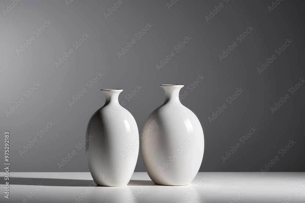 two white vases sitting on a table two white vases sitting on a table