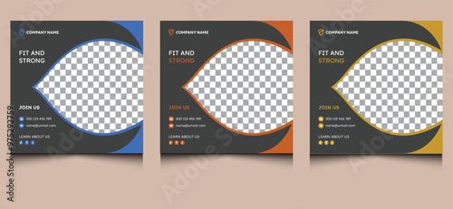 Simple clean unique minimalist elegant modern company fitness gym sports advertising ads business square web social media banner post template design.