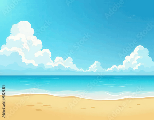 Beach Landscape with Blue Sky and Clouds