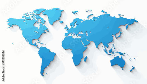 3D World Map Illustration with Long Shadows