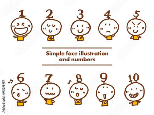 シンプルでかわいい顔のイラストと1から10までの番号