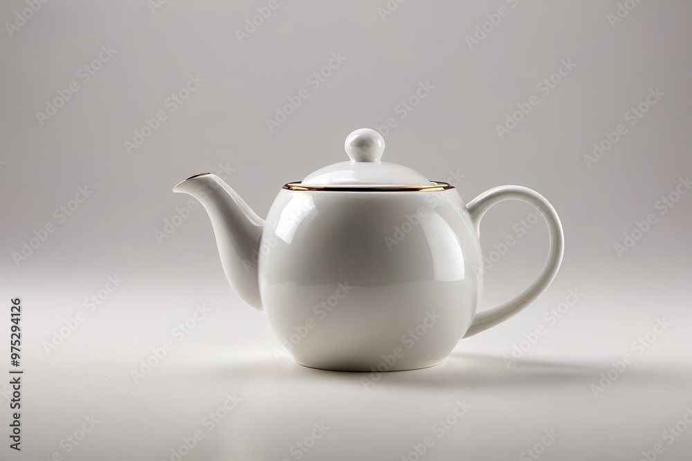 a white teapot with a gold rim a white teapot with a gold rim