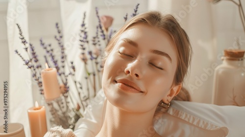 Spa treatment for good health.Beautiful woman lying and relaxing on massage bed.Woman having wellness body massage and feeling visibly good at spa salon