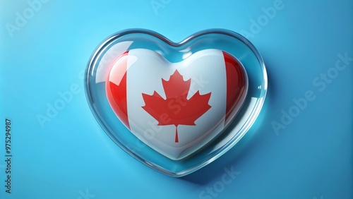 A gleaming heart, shaped like Canada, radiates kindness on a canvas of serene blue and crystalline white.