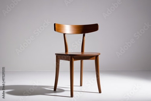 a wooden chair with a shadow on the floor 