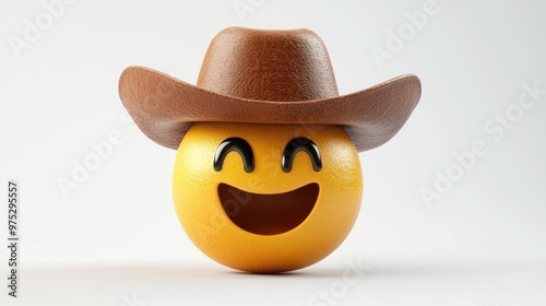 A cheerful yellow emoji wearing a brown cowboy hat.
