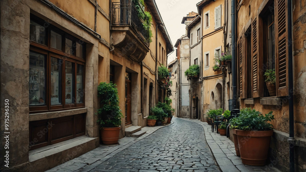 Fototapeta premium Charming European alley with old world charm and beautiful architecture