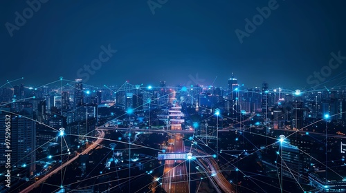 Wallpaper Mural Futuristic Modern City with Advanced Wireless Network Connections – Perfect for Technology, Connectivity, and Urban Innovation Illustrations Showcasing Cutting-Edge Smart City Features Torontodigital.ca