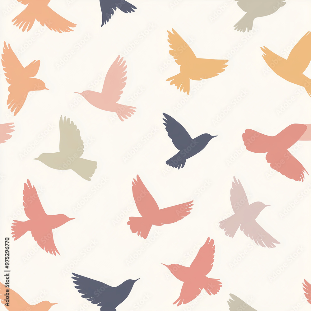 Soaring Bird Pattern Wallpaper: Flight Motif in a Serene Vector Illustration Soaring Bird Pattern Wallpaper: Flight Motif in a Serene Vector Illustration