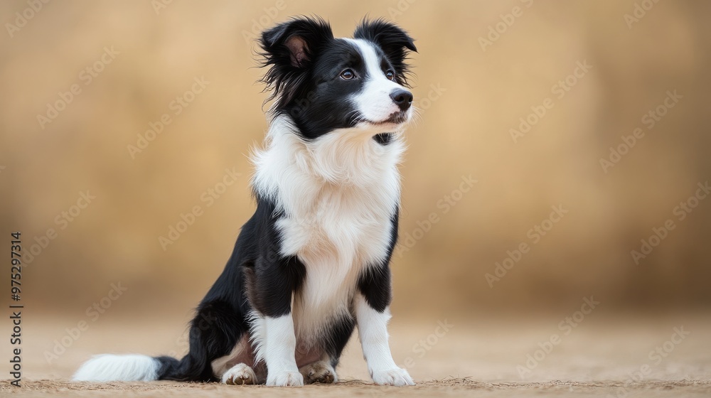 border collie sitting on a pastel yellow background, its black and white fur contrasting beautifully with the soft tones, gazing confidently ahead border collie sitting on a pastel yellow background, its black and white fur contrasting beautifully with the soft tones, gazing confidently ahead