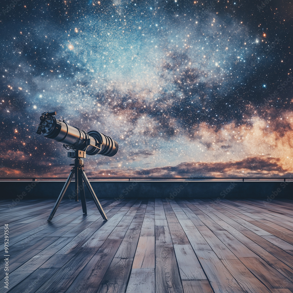 Fotografie Wide Open Observatory Deck: Backdrop with Telescopes Vector Illustration