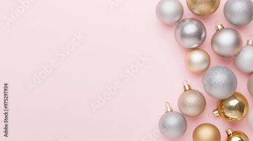 Elegant Christmas Baubles on Pastel Background