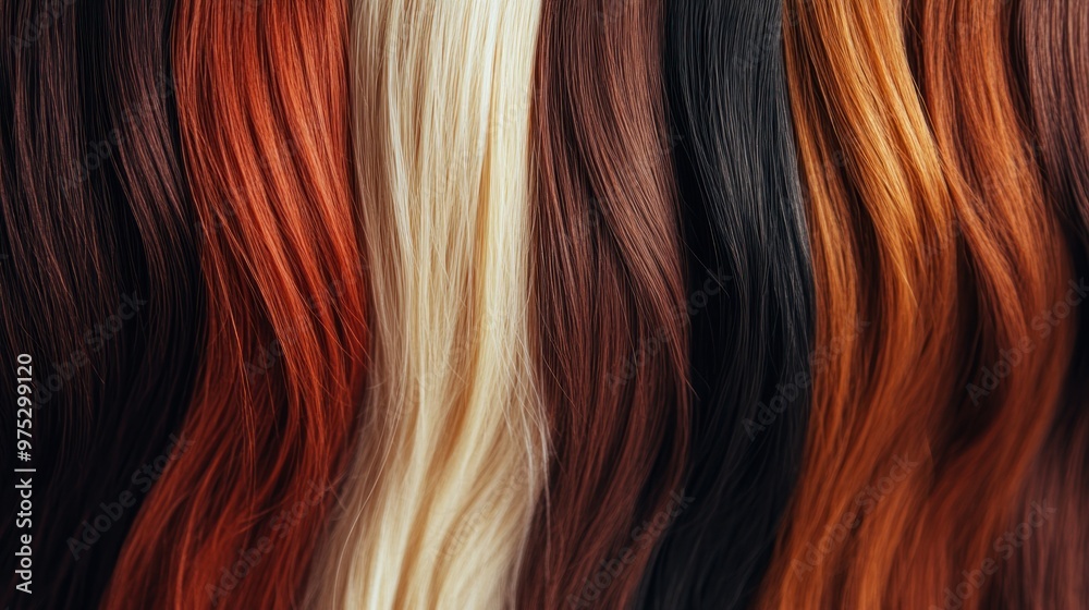 A close-up view of a variety of wavy hair colors. A close-up view of a variety of wavy hair colors.