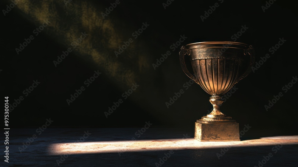 A golden trophy cup with a spotlight on it. A golden trophy cup with a spotlight on it.
