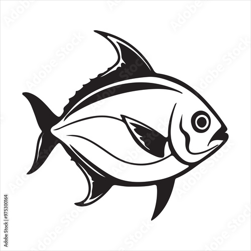  Pompano Florida fish silhouette vector art illustration.