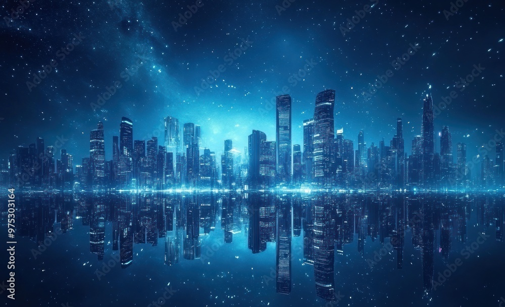 Cityscape Under a Starry Night Sky Cityscape Under a Starry Night Sky