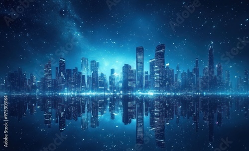 Cityscape Under a Starry Night Sky