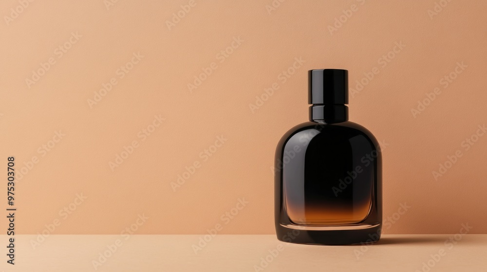 Black Perfume Bottle on a Tan Background. Black Perfume Bottle on a Tan Background.
