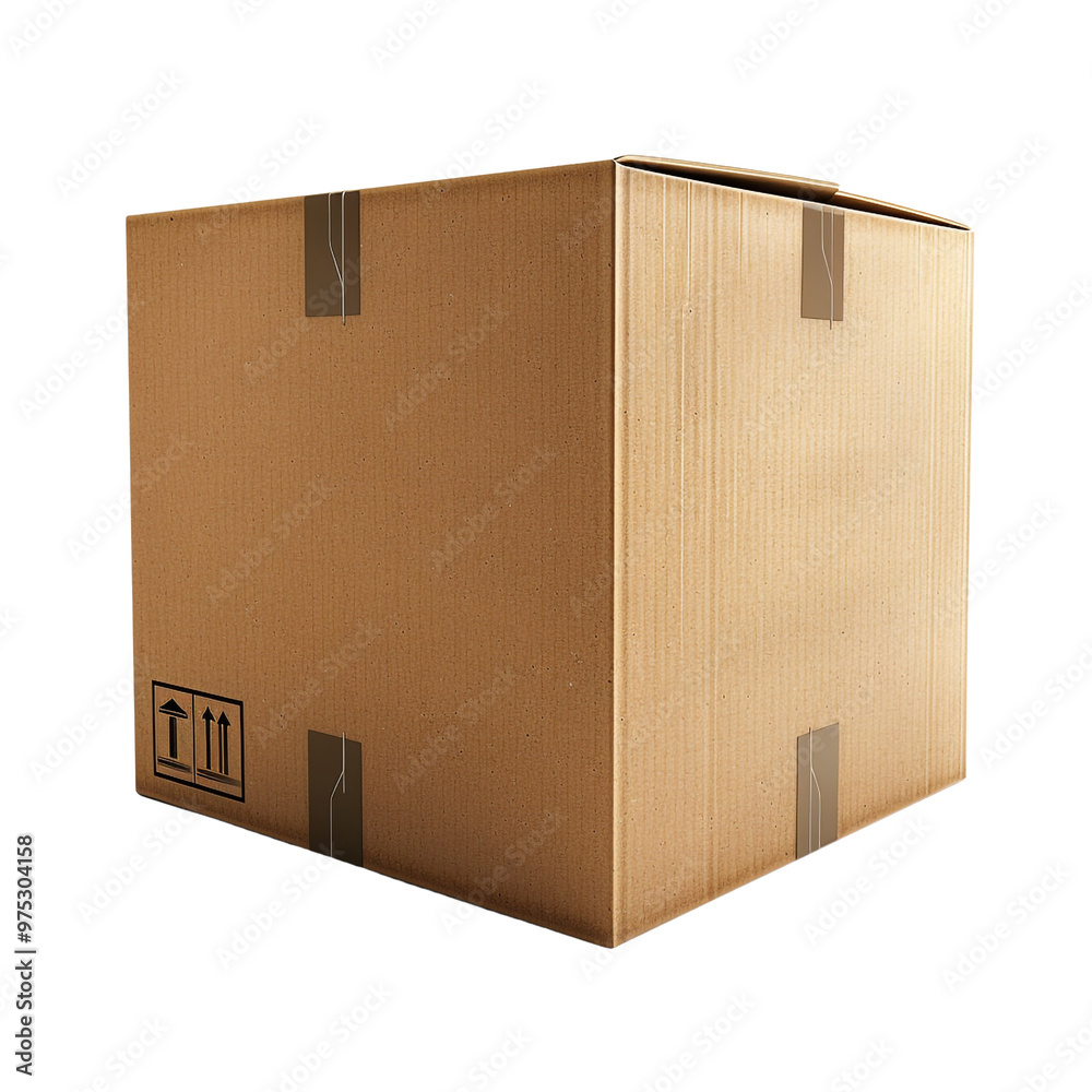 A simple brown cardboard box with tape A simple brown cardboard box with tape