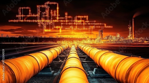 Data Pipeline in Vibrant Orange Color, Flow of Digital Information and Data Streams, Abstract Technology Concept with Network Connections, Automation, and Data Transfer Visualization.