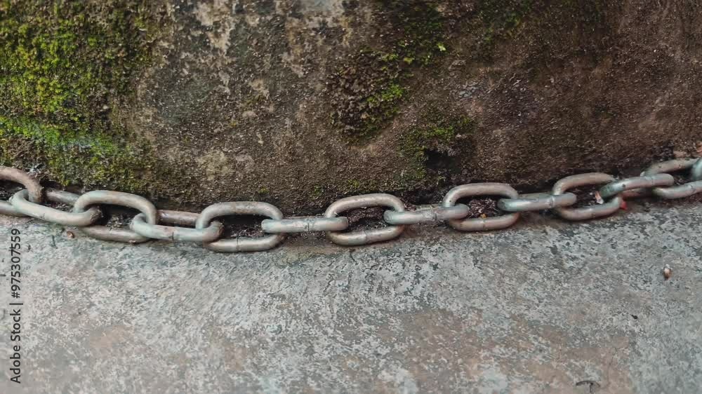 Fastening chain for padlock, concrete background