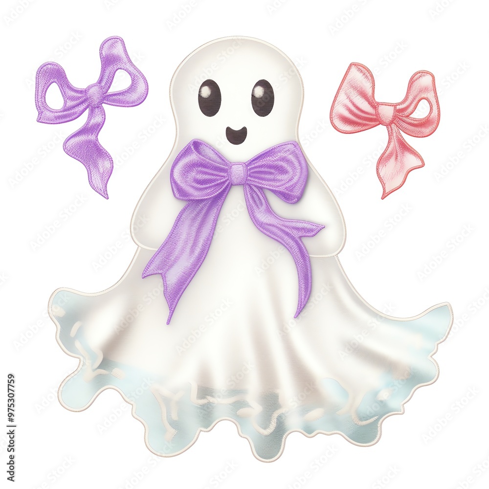 Fototapeta premium A cute ghost illustration featuring a friendly ghost with colorful bows, perfect for Halloween decor or playful designs.