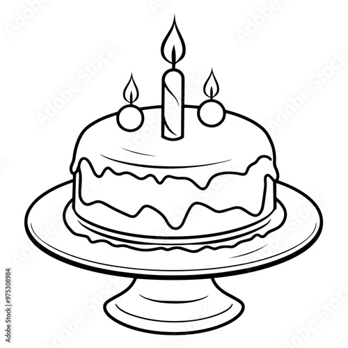 Charming birthday cake outline icon in vector format for celebrations.