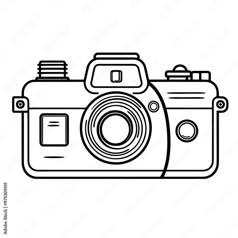 Sleek camera outline icon in vector format for photography-themed designs.