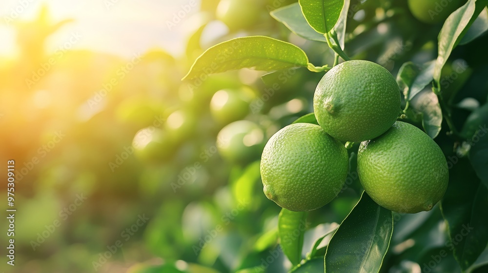 The key lime or acid lime is growing on tree in the agricultural field in the garden. The key lime or acid lime is growing on tree in the agricultural field in the garden.