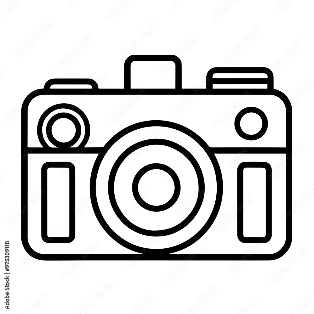 Sleek camera outline icon in vector format for photography-themed designs. Sleek camera outline icon in vector format for photography-themed designs.