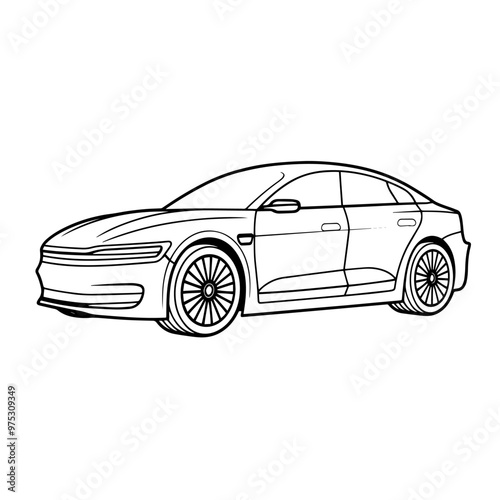 Sleek electric car outline icon in vector format for eco-friendly designs.