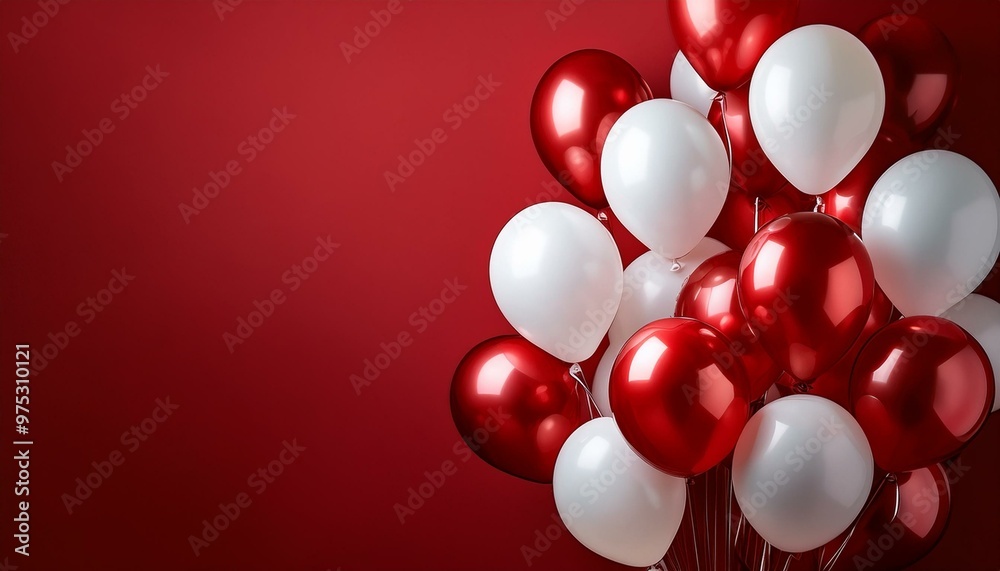 Cluster of red and white balloons against a solid red background, perfect for celebrations, parties, or festive decor. Cluster of red and white balloons against a solid red background, perfect for celebrations, parties, or festive decor.