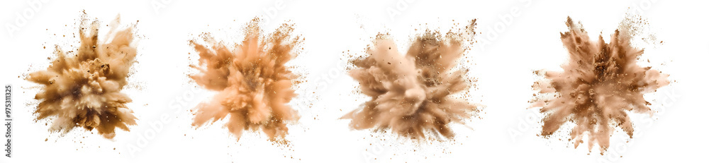 Collection of Brown color powder Explosion isolated on transparent background Collection of Brown color powder Explosion isolated on transparent background
