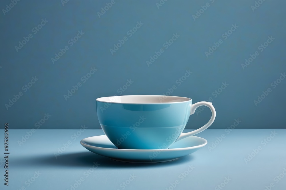 a blue cup and saucer on a blue background a blue cup and saucer on a blue background