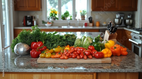 Vibrant Vegetable Display on Kitchen Island: A Feast for the Eyes 1