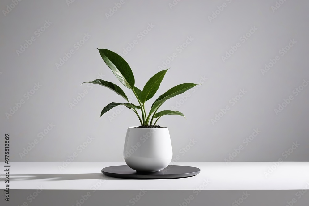 a plant in a white pot on a table a plant in a white pot on a table