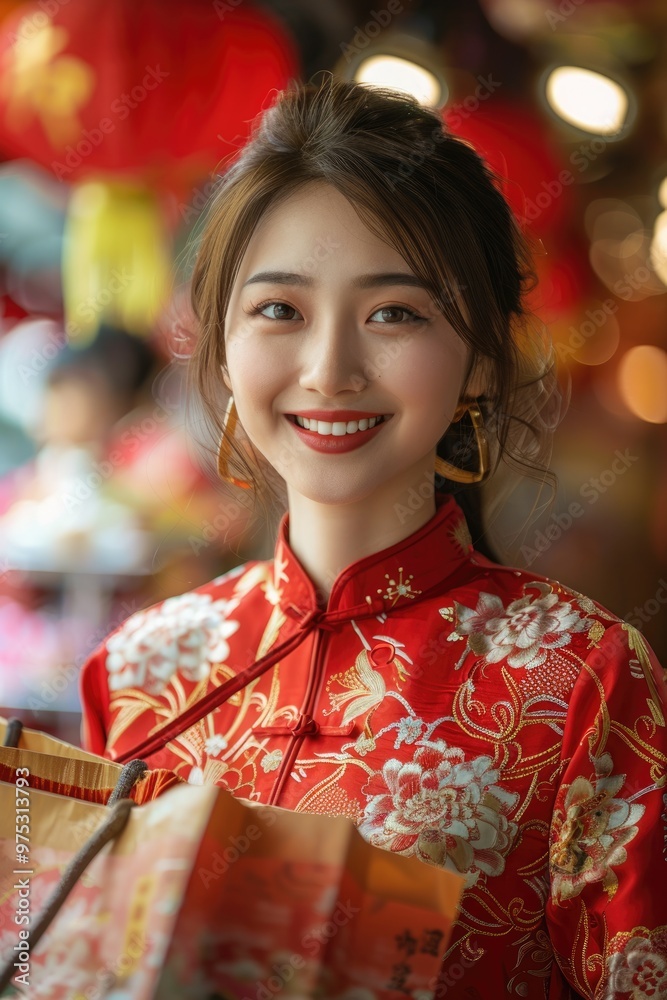 In the evening, Chinese New Year, young women on the streets In the evening, Chinese New Year, young women on the streets