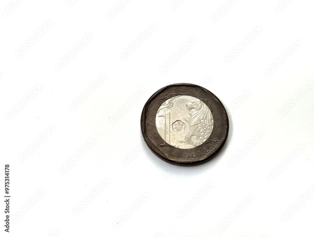 One Singapore dollar in the form of a coin. On a white background One Singapore dollar in the form of a coin. On a white background
