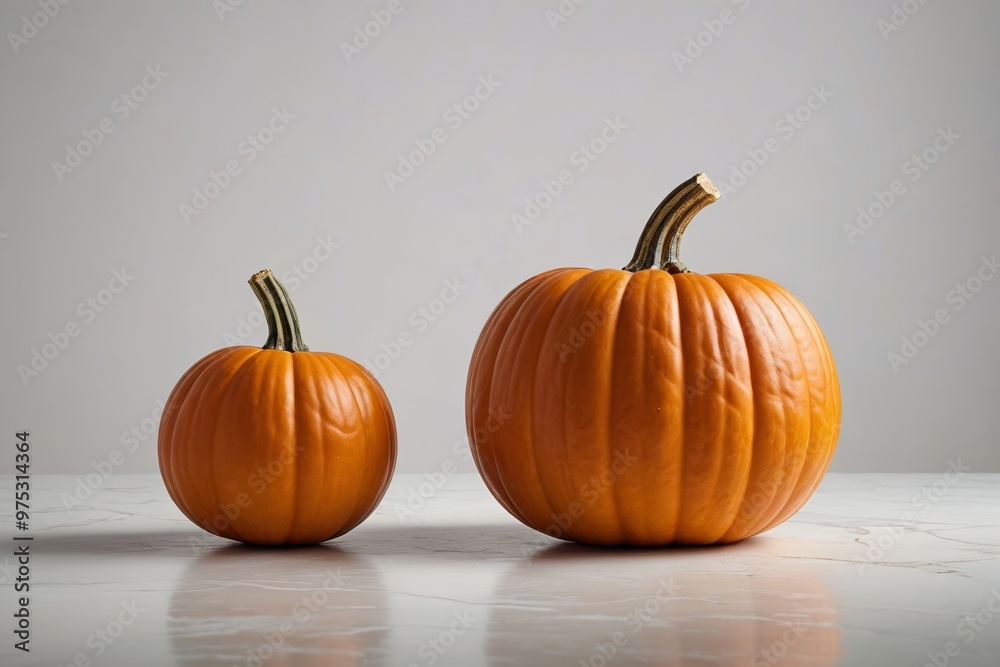 two pumpkins on a marble surface two pumpkins on a marble surface