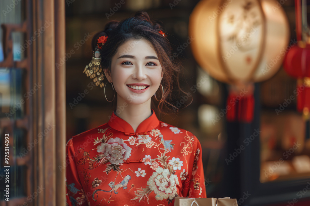 In the evening, Chinese New Year, young women on the streets In the evening, Chinese New Year, young women on the streets